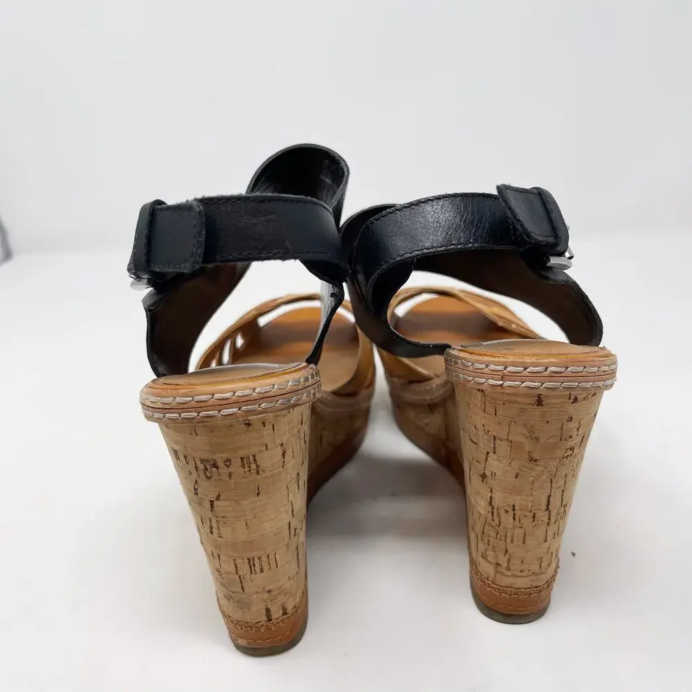 DV by Dolce Vita Womens 7.5 Honey Tan Black Jaslyn Wedge Heel Sandal Cork Buckle